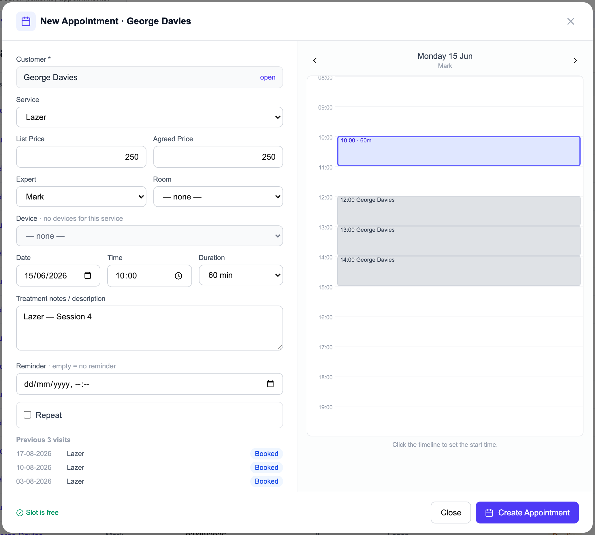 The scheduler proposing a six-session plan