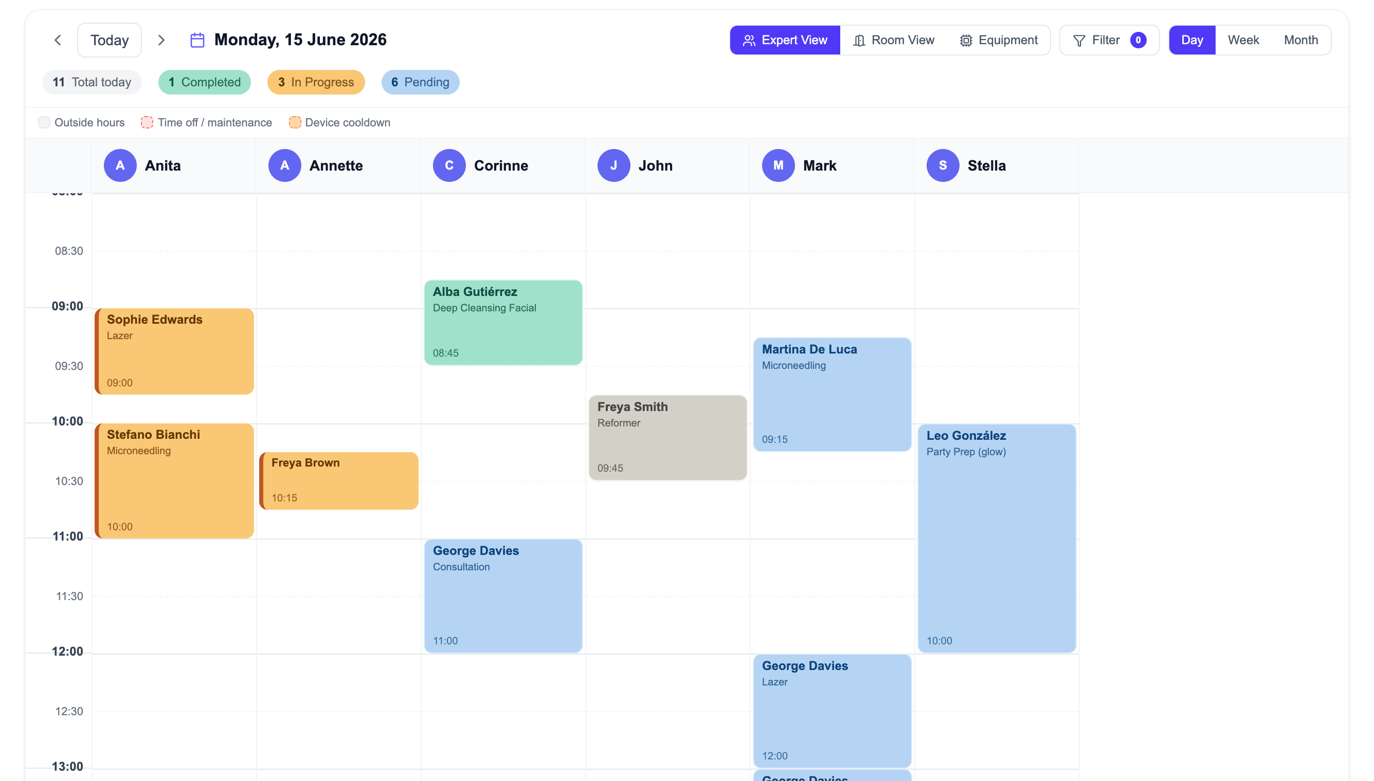 Screenshot: the DigiClinic calendar & cockpit